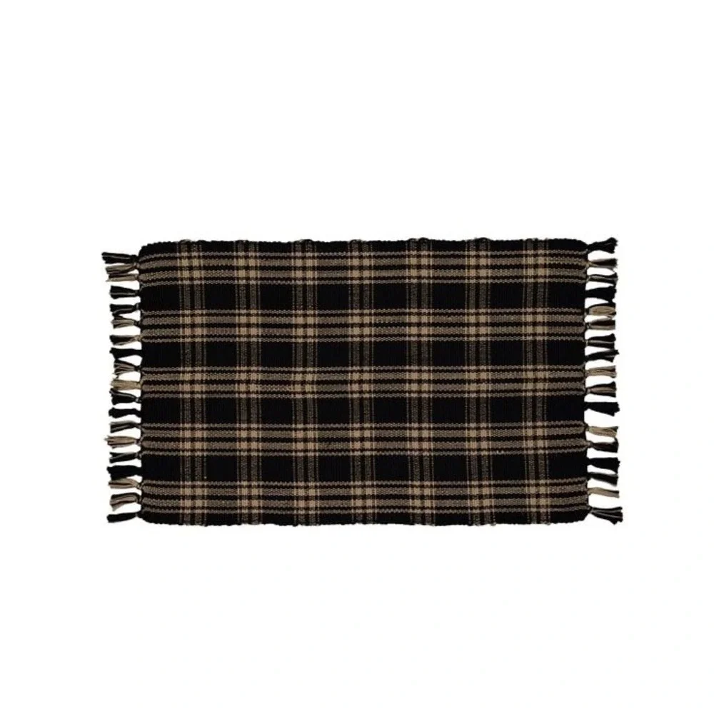 My Texas House Black Plaid Indoor/Outdoor Layering Rug, 24x38, Halloween Decor